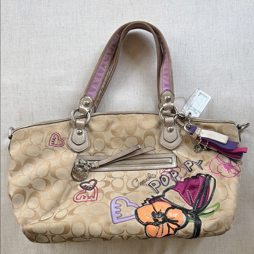 Coach Poppy Beige and Purple shoulder bag - Picture 1 of 8